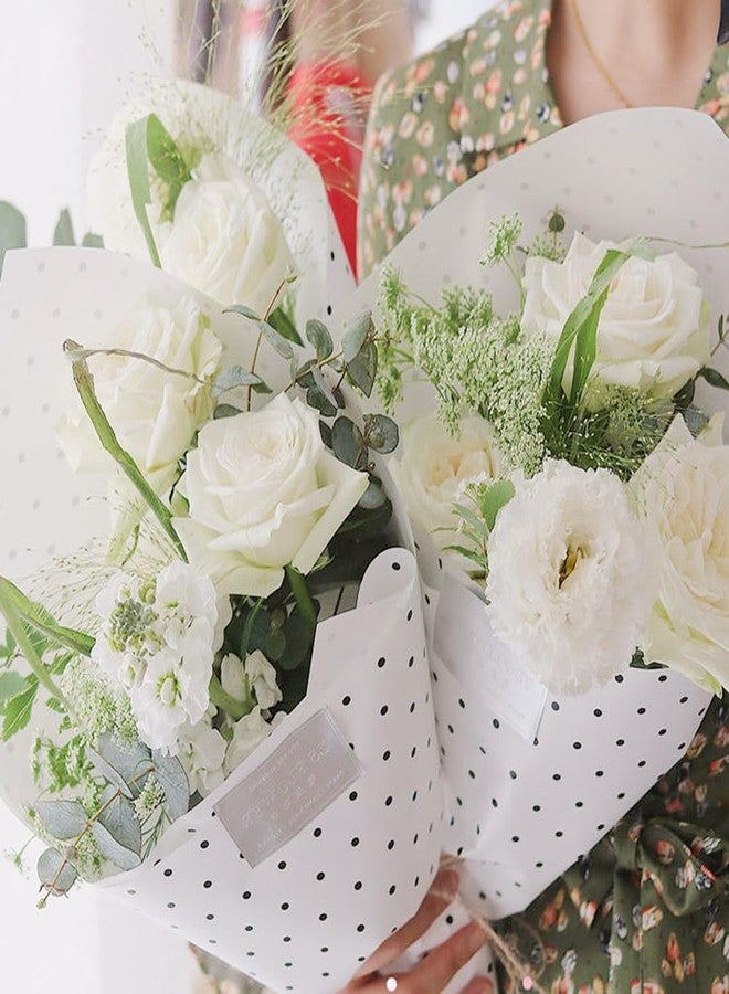 WRAPAHOLIC Premium Polka Dot Printed Flower Wrapping Paper 20 Sheets - Waterproof Floral Bouquet Packing Paper - For Wedding, Birthday DIY Craft etc. - 22.5 x 22.5 Inch - Black & White - Image 3